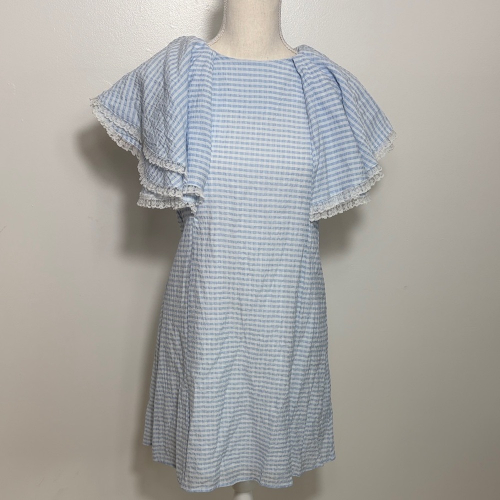 Sister Jane Blue Gingham Dress with Ruffle Sleeves Small